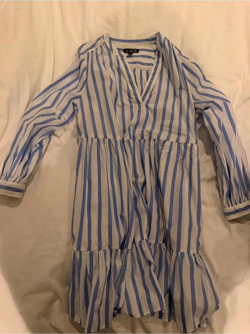 J. Crew White and Light Blue Striped Shirt Dress